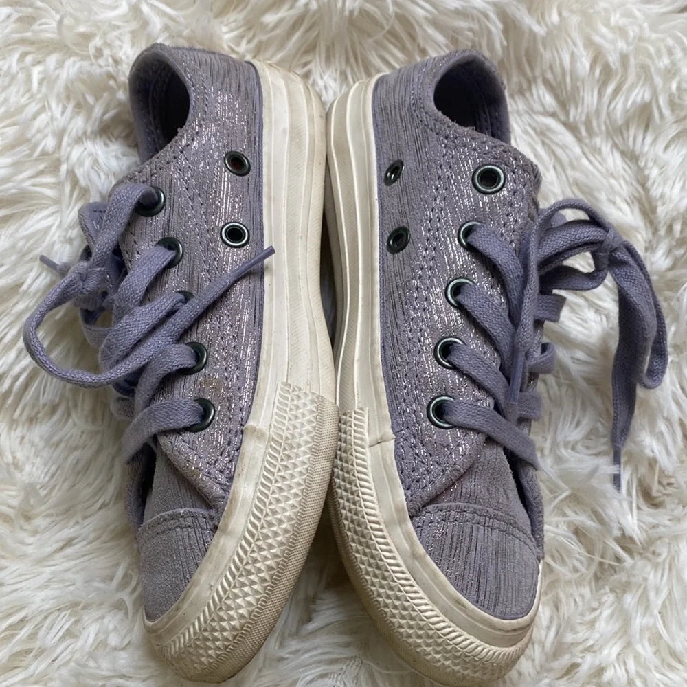 Converse All Star Purple Silver Lace Up Low Cut Sneakers Girl’s Size 11